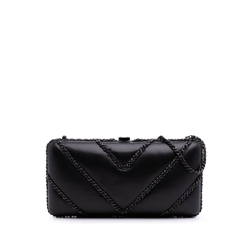 Chanel Chevron Lambskin Chain Around Clutch on Chain Black Leather Good condition - Front View