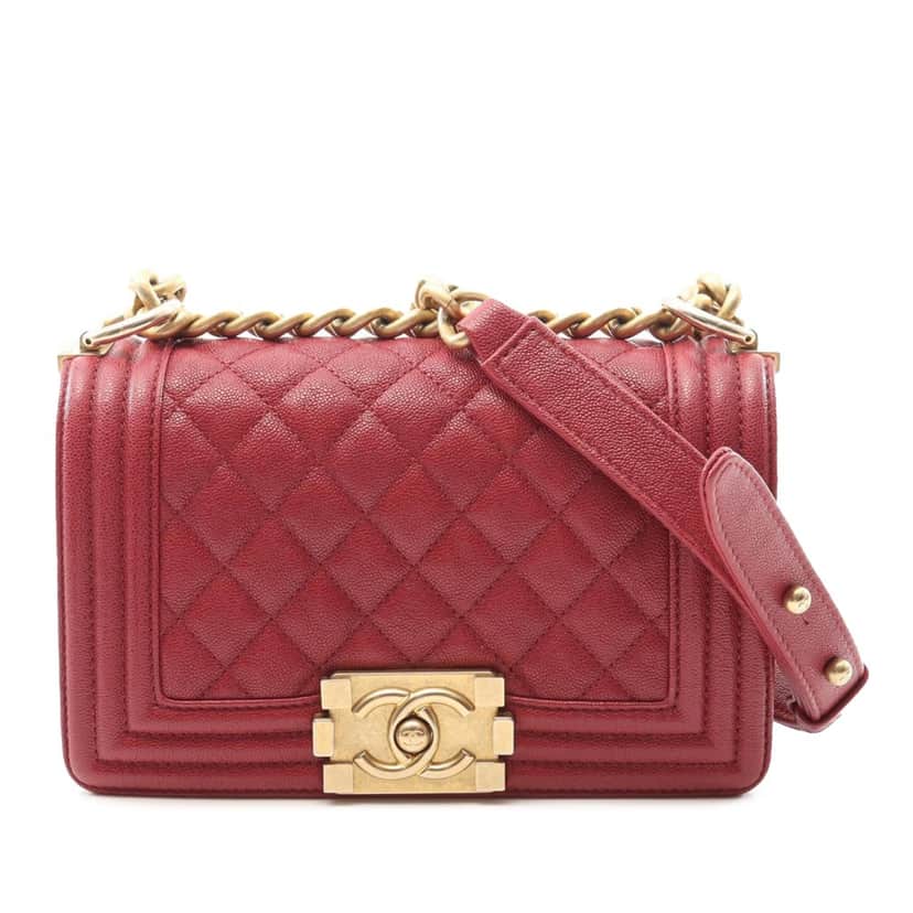 Chanel Small Quilted Caviar Boy Flap Red Leather Good condition - Front View