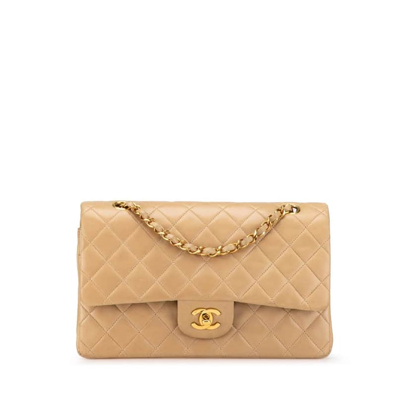 Chanel Medium Classic Lambskin Double Flap Brown Leather Good condition - Front View