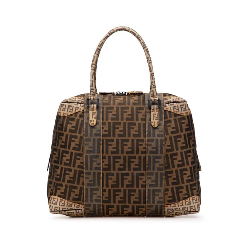 Fendi Large Zucca Canvas Mixed Media Tote Brown Canvas Good condition - Front View