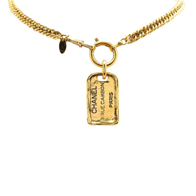 Chanel Gold Plated 31 Rue Cambon Dog Tag Pendant Necklace Gold Metal Good condition - Front View