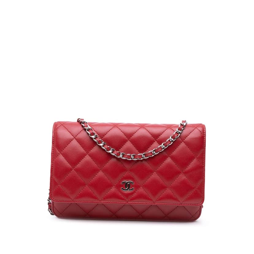 Chanel CC Lambskin Wallet on Chain Red Leather Good condition - Front View