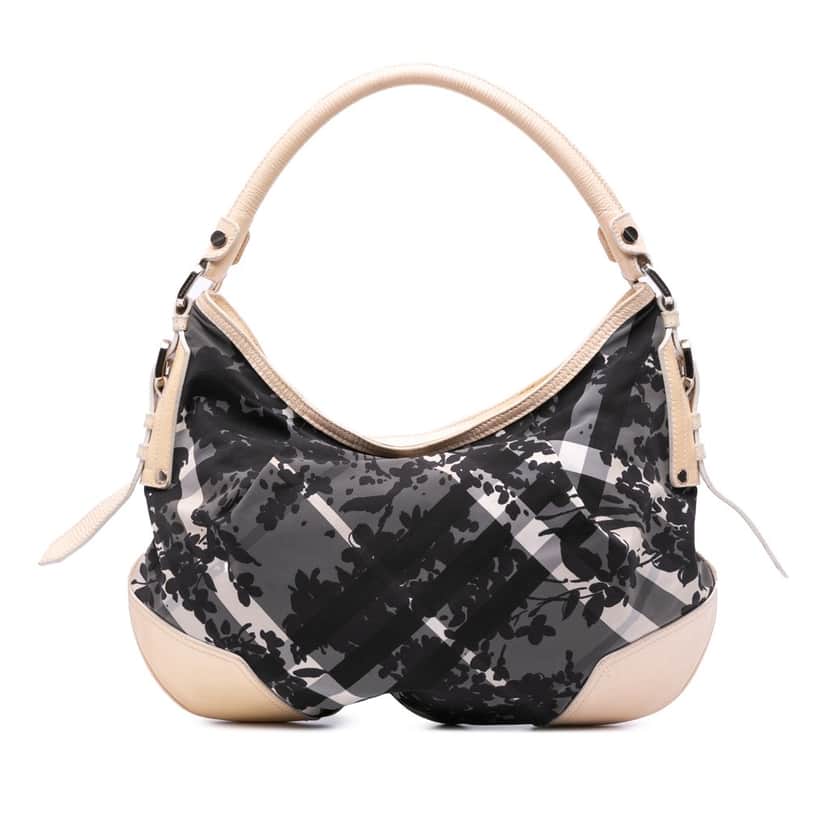 Burberry Floral Beat Check Nylon Foley Hobo Grey Good condition - Front View