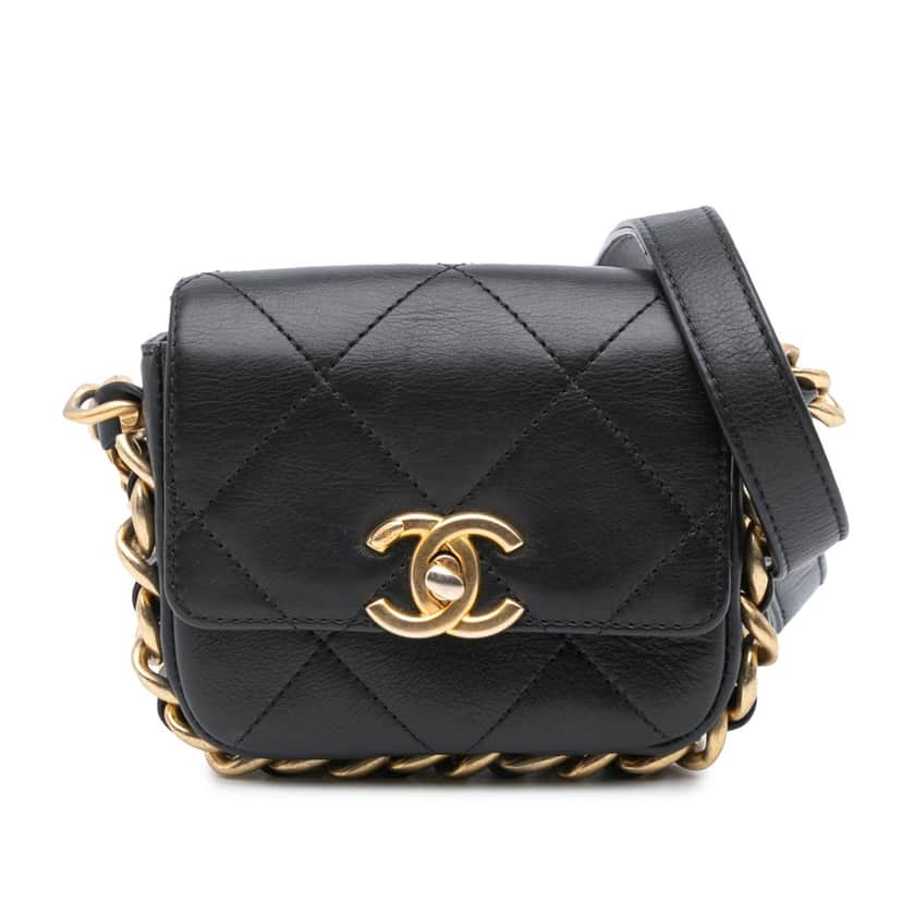 Chanel Mini Quilted Calfskin Framing Chain Flap Black Leather Good condition - Front View