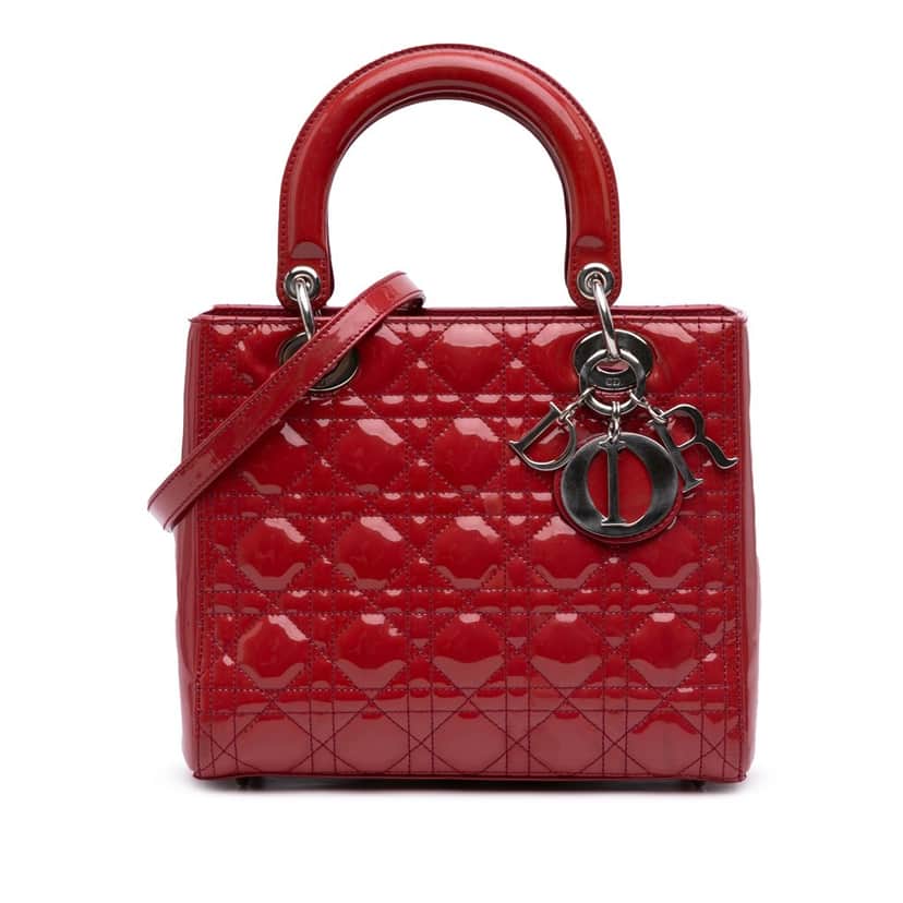 Dior Medium Patent Cannage Lady Dior Red Leather Good condition - Front View