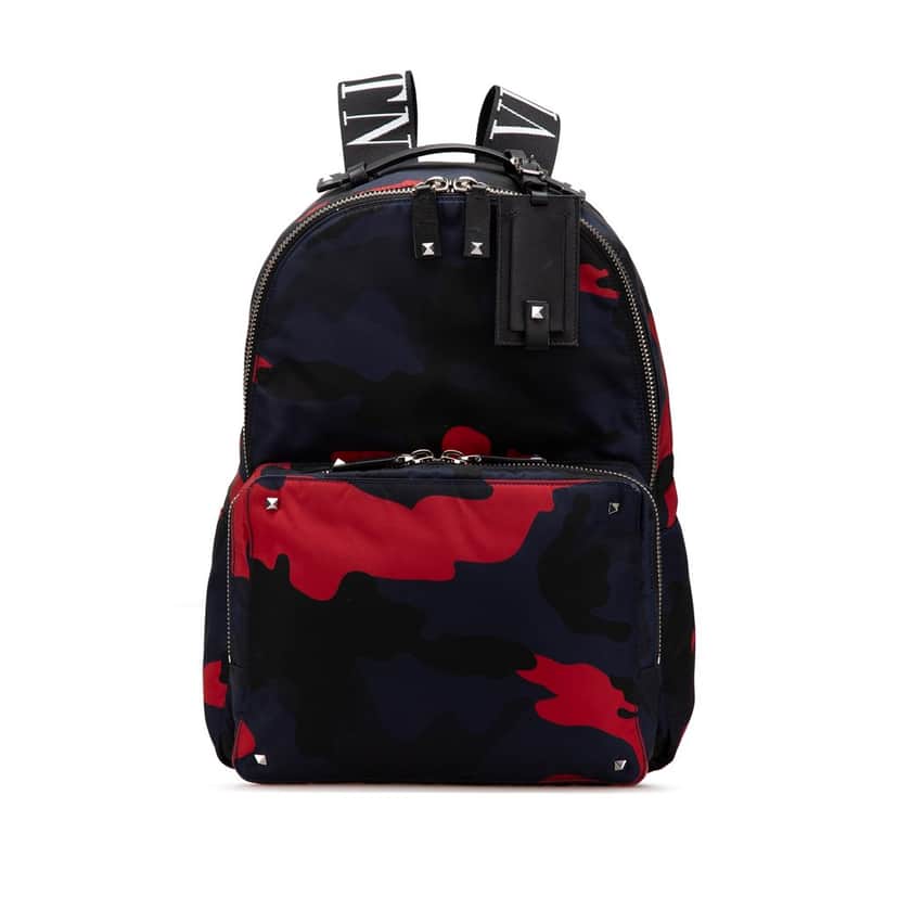 Valentino Printed Nylon Camouflage Backpack Blue Good condition - Front View