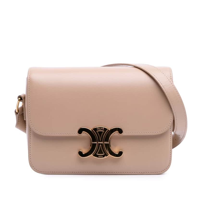 Celine Teen Shiny Calfskin Triomphe Crossbody Brown Leather Good condition - Front View