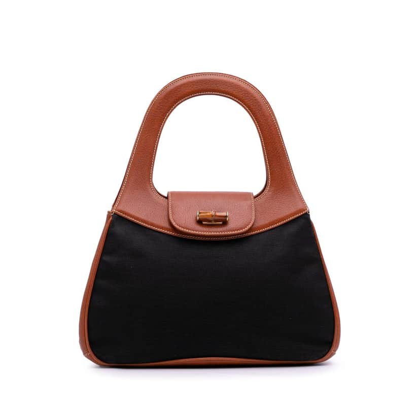 Gucci Canvas Bamboo Handbag Black Canvas Good condition - Front View