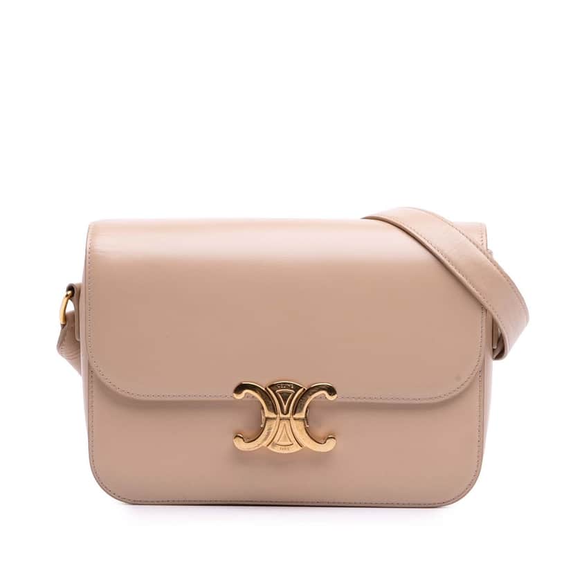 Celine Classique Shiny Calfskin Triomphe Crossbody Brown Leather Good condition - Front View
