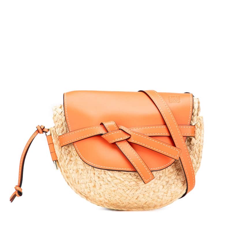 Loewe Medium Raffia Gate Crossbody Brown Good condition - Front View