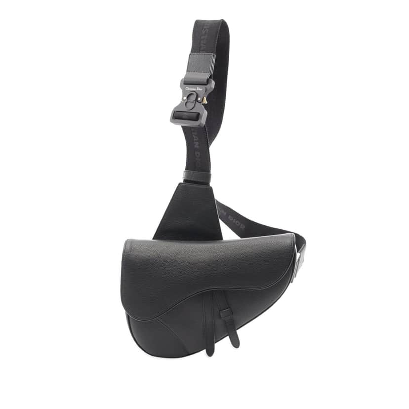 Dior Kim Jones Grained Calfskin Saddle Bag Black Leather Good condition - Front View