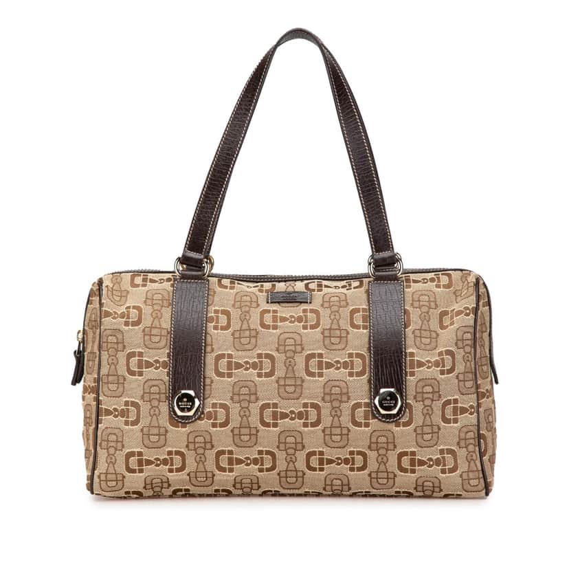Gucci Canvas Horsebit Charmy Boston Bag Brown Canvas Good condition - Front View