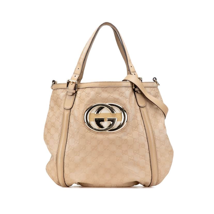 Gucci Medium Guccissima Web Britt Satchel Brown Leather Good condition - Front View