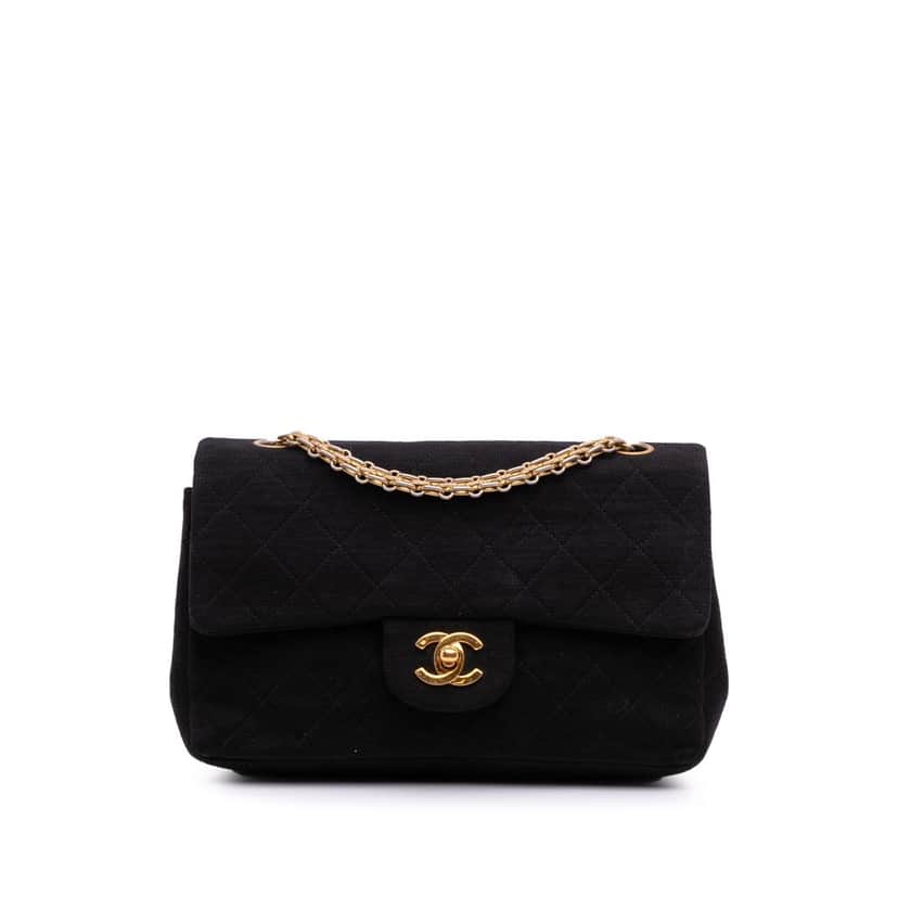 Chanel Small Classic Jersey Double Flap Black Cotton Very good condition - Front View