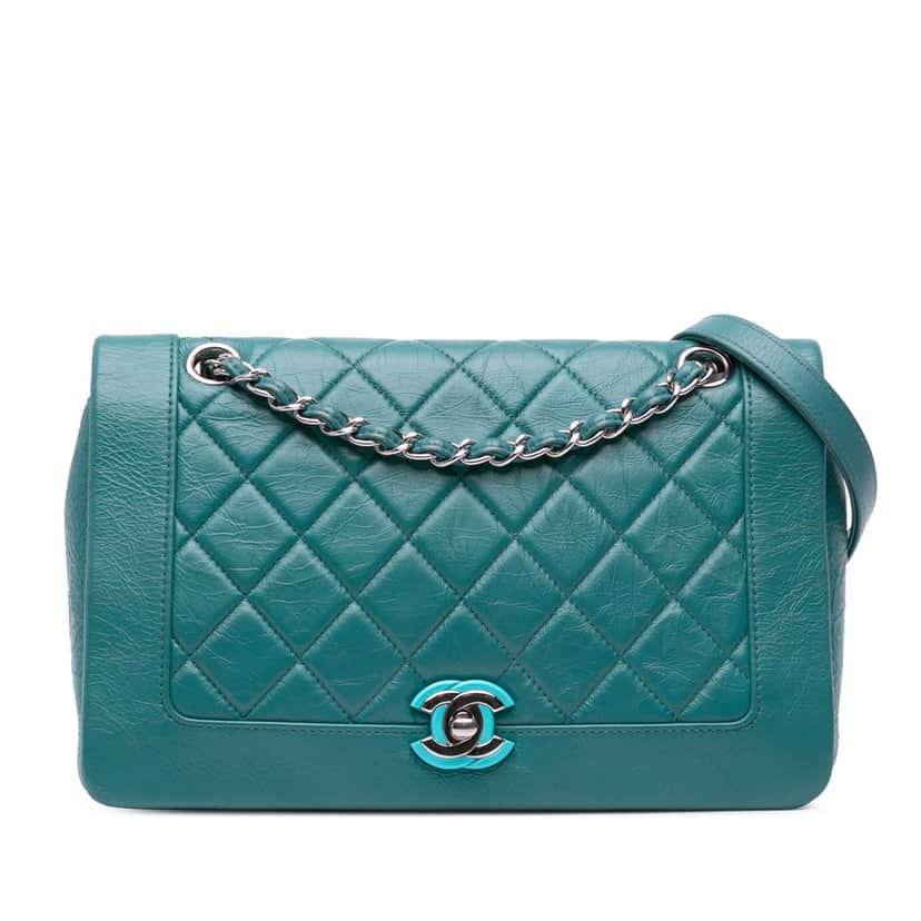 Chanel Medium Crumpled Calfskin Bi Vintage Full Flap Blue Leather Very good condition - Front View