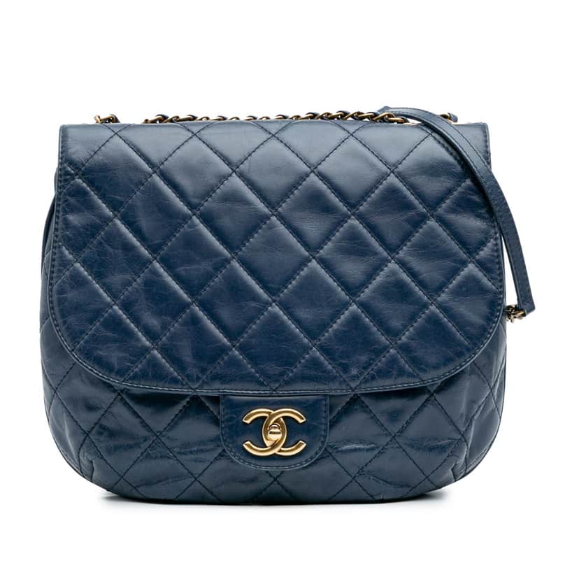 Chanel Medium Quilted Glazed Calfskin Bubble CC Flap Blue Leather Good condition - Front View