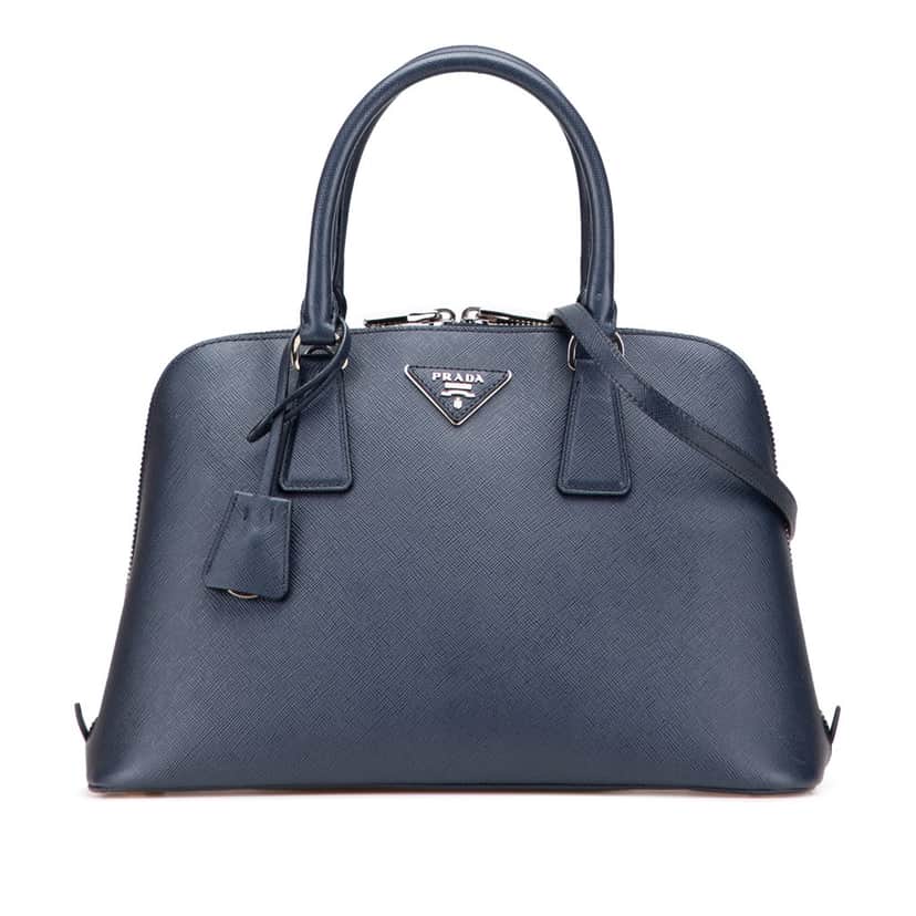 Prada Medium Saffiano Lux Promenade Satchel Blue Leather Good condition - Front View