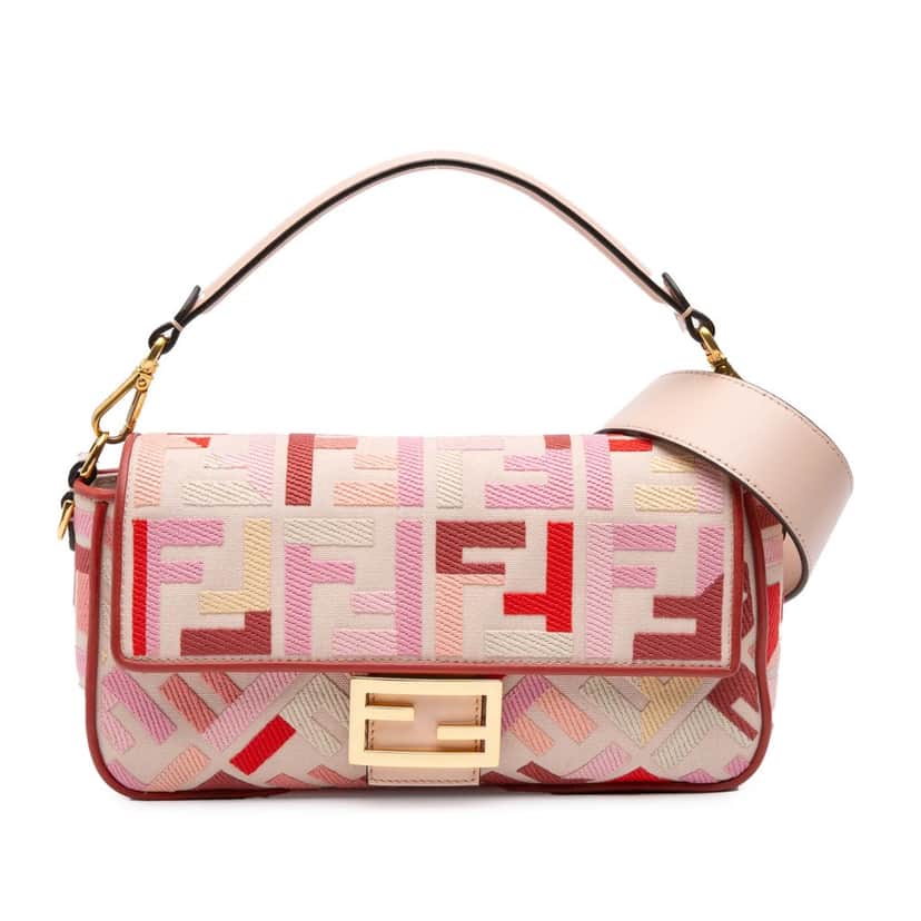 Fendi Zucca Embroidered Canvas Baguette Satchel Pink Canvas Good condition - Front View