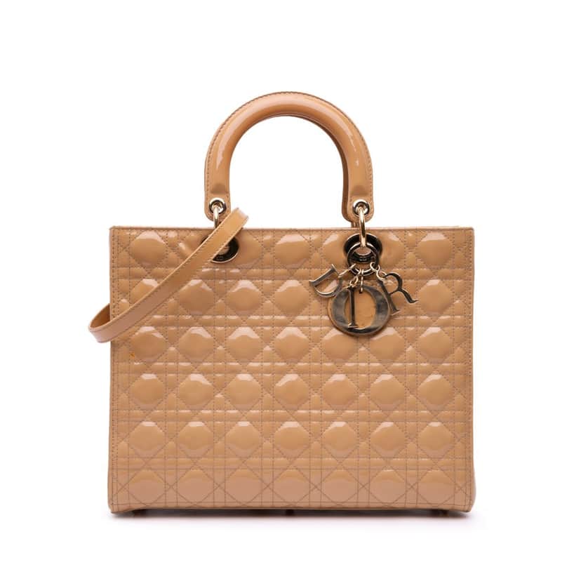 Dior Large Patent Cannage Lady Dior Brown Leather Good condition - Front View