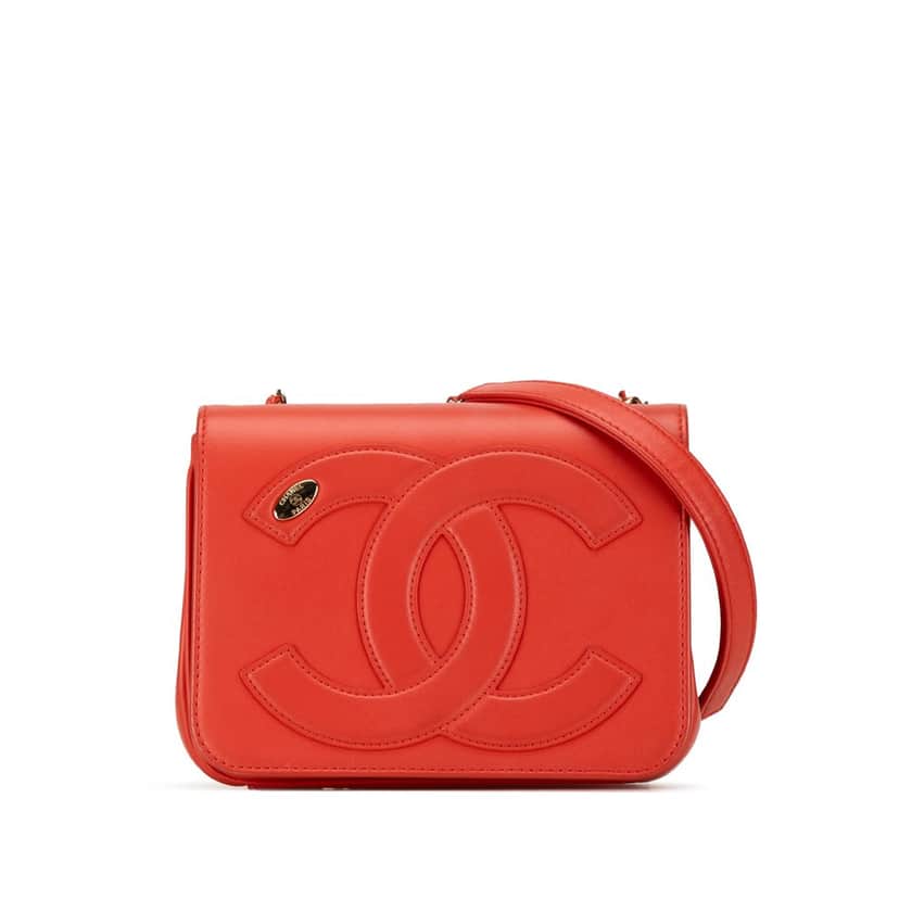 Chanel Lambskin CC Mania Flap Red Leather Very good condition - Front View