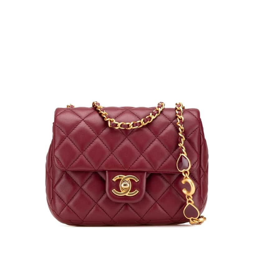 Chanel Mini Square Lambskin Coco Heart Chain Flap Red Leather Very good condition - Front View