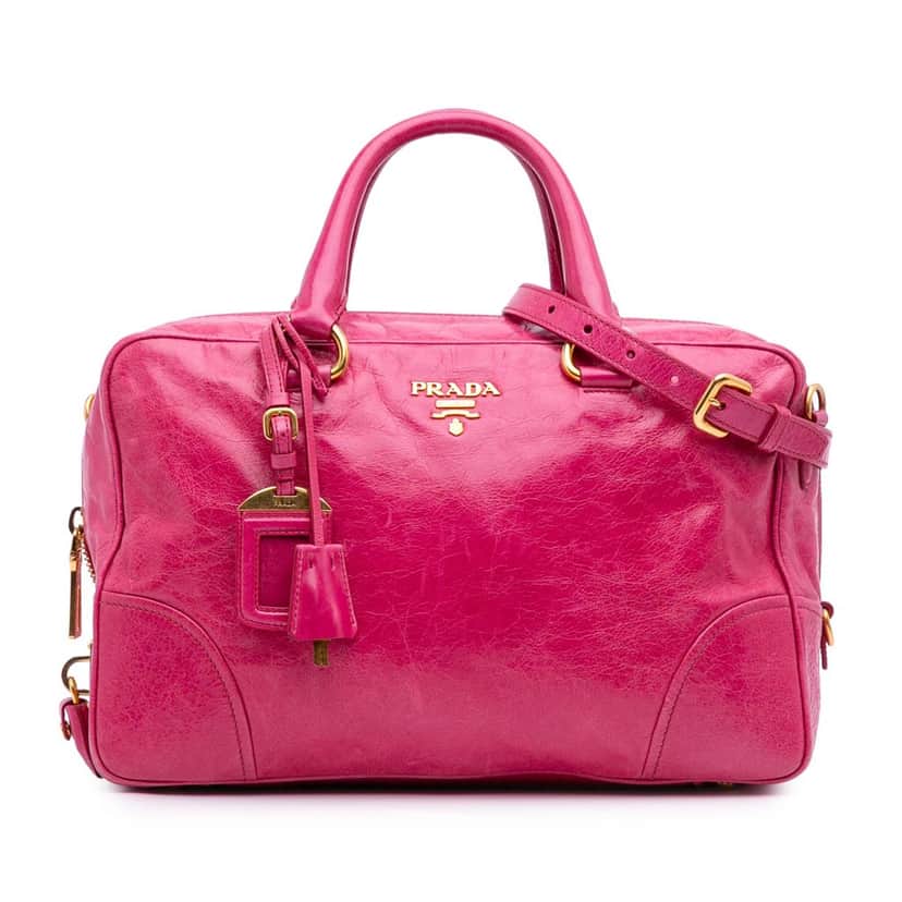 Prada Vitello Shine Satchel Pink Leather Good condition - Front View