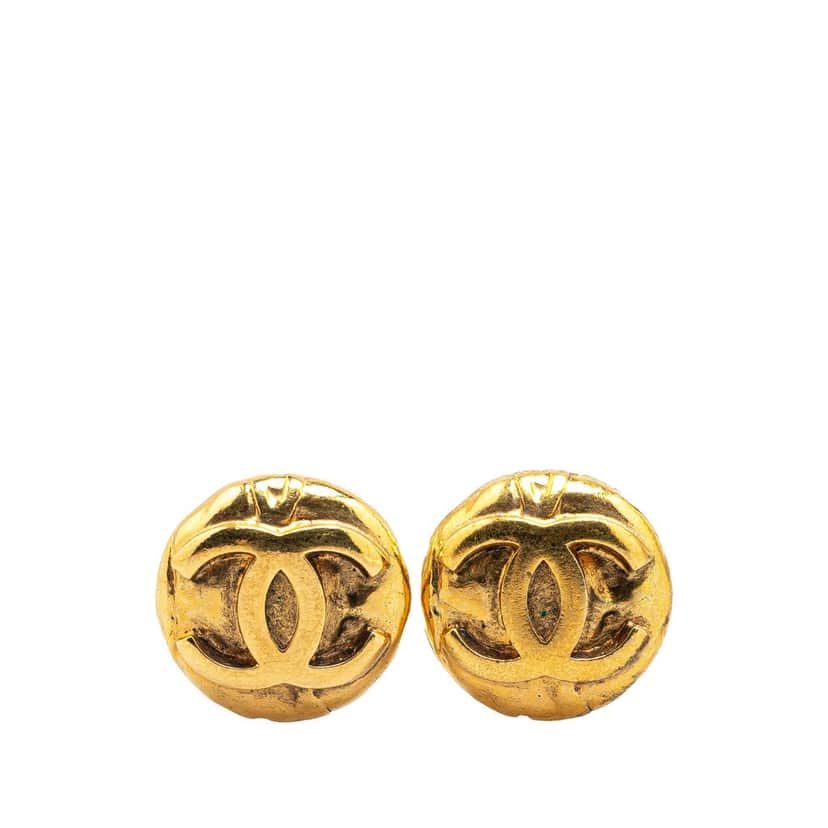 Chanel Gold Plated CC Round Clip On Earrings Gold Metal Good condition - Front View