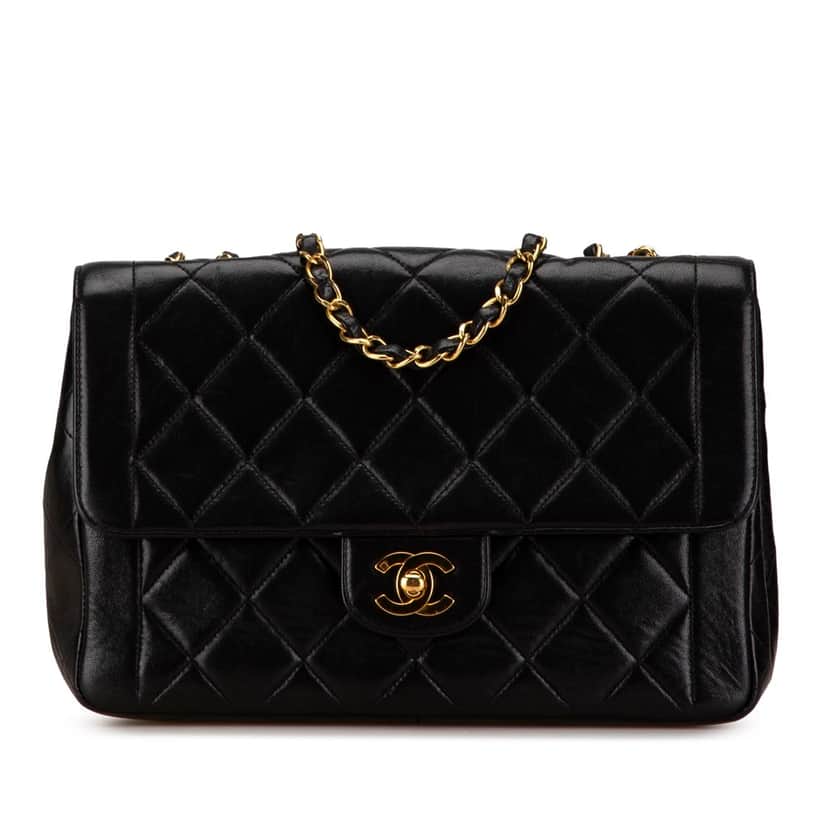 Chanel Medium CC Quilted Lambskin Border Single Flap Black Leather Good condition - Front View