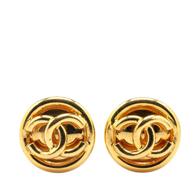 Chanel Gold Plated CC Clip On Earrings Gold Metal Good condition - Front View