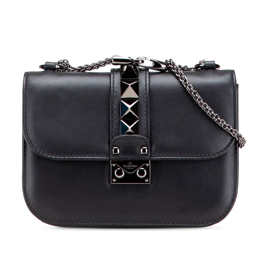 Valentino Small Leather Rockstud Glam Lock Crossbody Black Leather Good condition - Front View