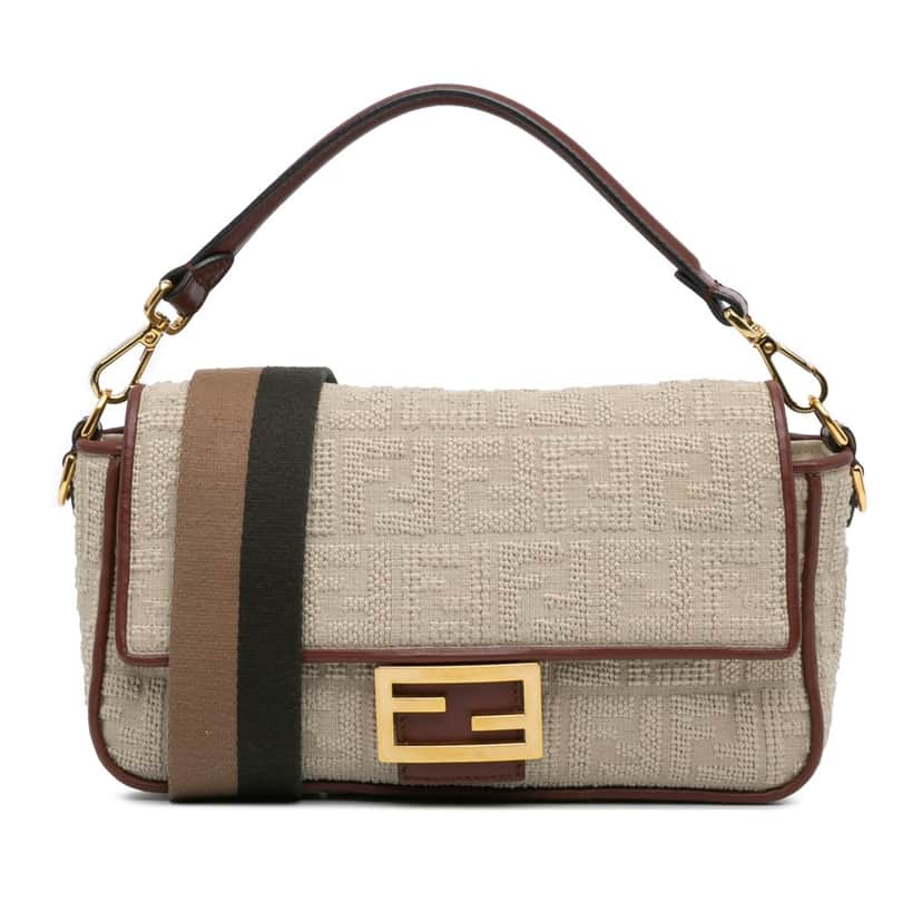 Fendi Zucca Embroidered Canvas Baguette Satchel Brown Canvas Good condition - Front View