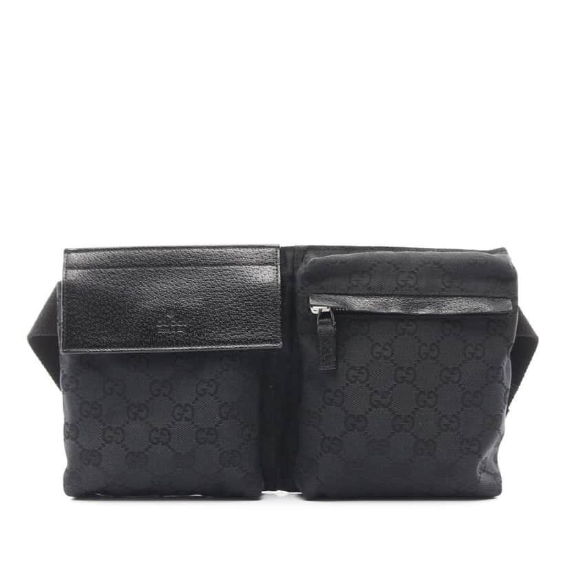 Gucci GG Canvas Double Pocket Belt Bag Black Canvas Good condition - Front View