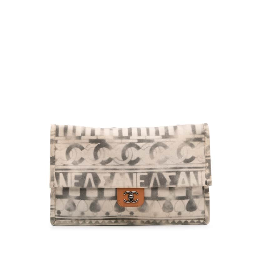 Chanel Canvas Iliad Flap Clutch White Canvas Good condition - Front View