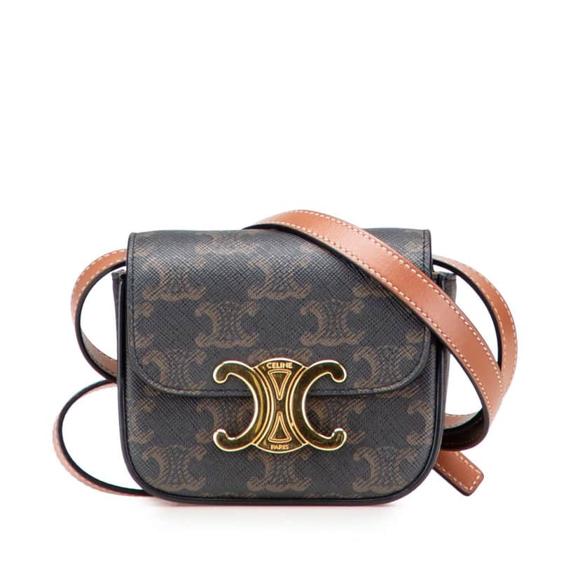 Celine Mini Triomphe Coated Canvas Triomphe Crossbody Brown Canvas Good condition - Front View