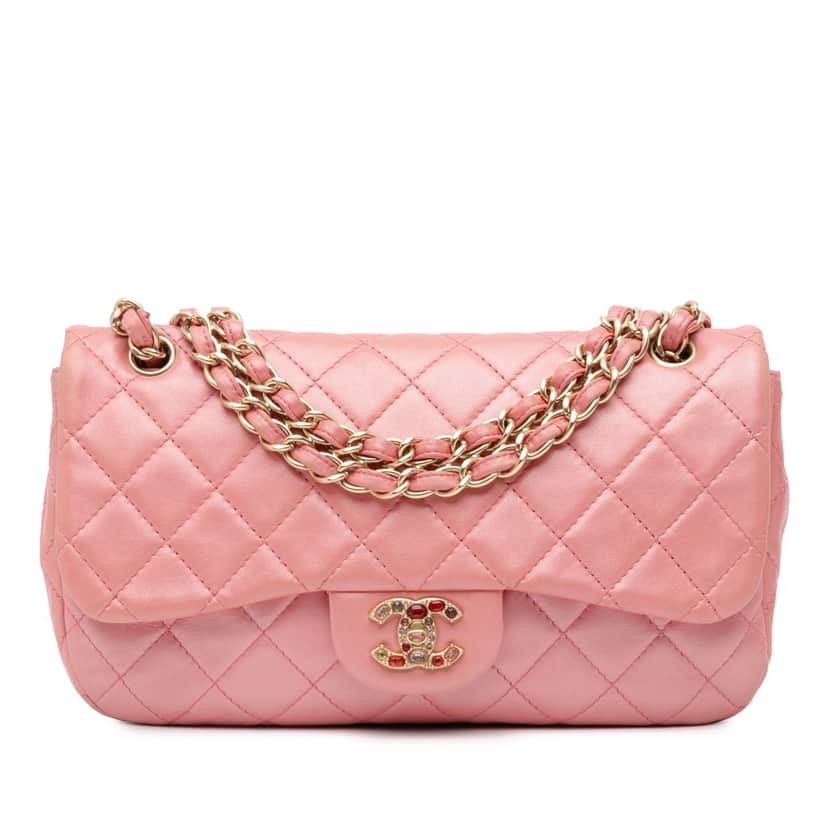 Chanel Medium Quilted Lambskin Precious Jewel Single Flap Pink Leather Good condition - Front View