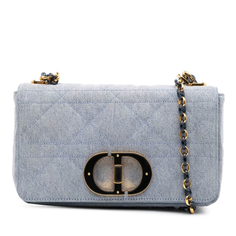 Dior Medium Denim Macrocannage Caro Bag Blue Denim Good condition - Front View