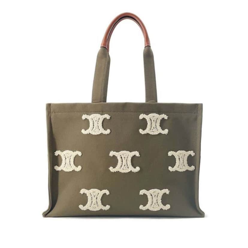 Celine Large Canvas Triomphe Cabas Thais Tote Green Canvas Good condition - Front View