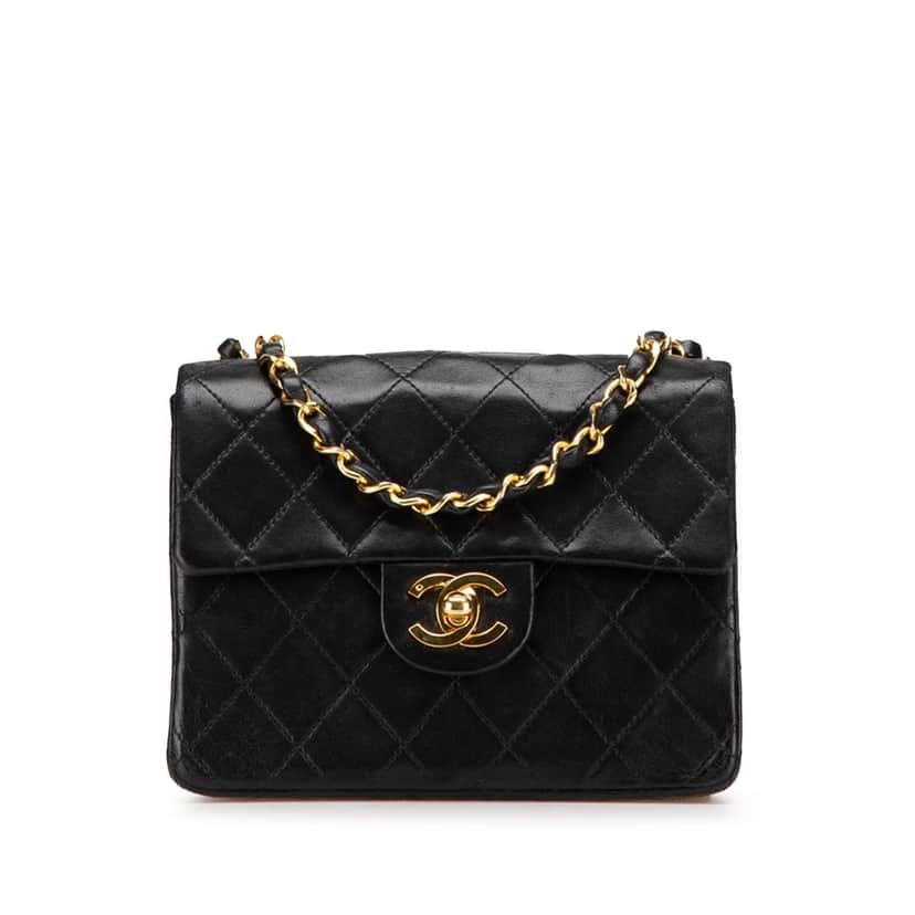 Chanel Mini Square Classic Lambskin Single Flap Black Leather Good condition - Front View