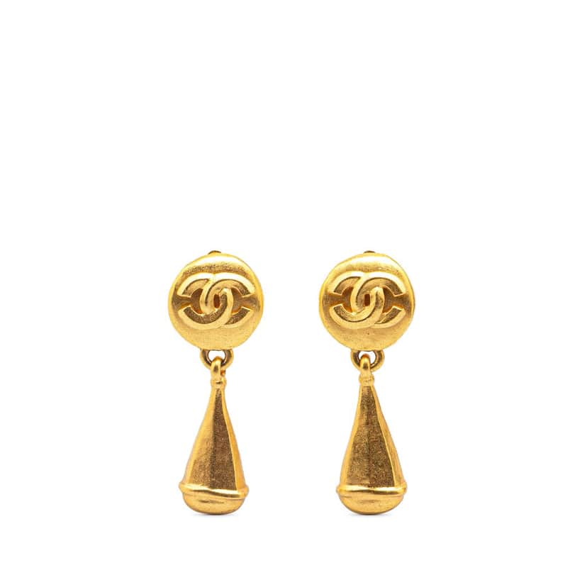 Chanel Gold Plated CC Teardrop Clip On Earrings Gold Metal Good condition - Front View