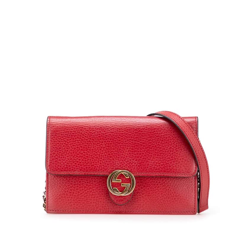 Gucci Leather Interlocking G Dollar Wallet on Chain Red Leather Good condition - Front View