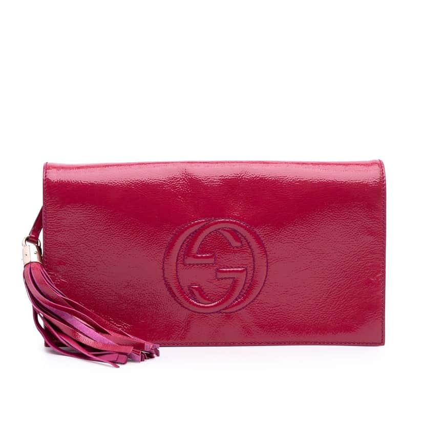 Gucci Soft Patent Soho Disco Clutch Pink Leather Good condition - Front View