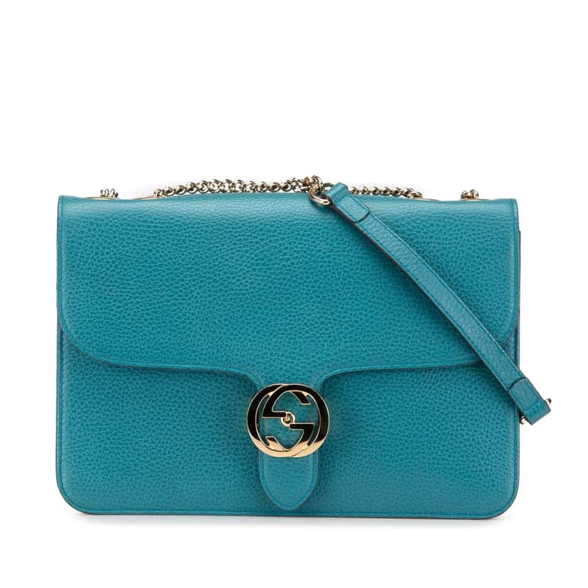 Gucci Medium Dollar Calfskin Interlocking G Crossbody Blue Leather Good condition - Front View