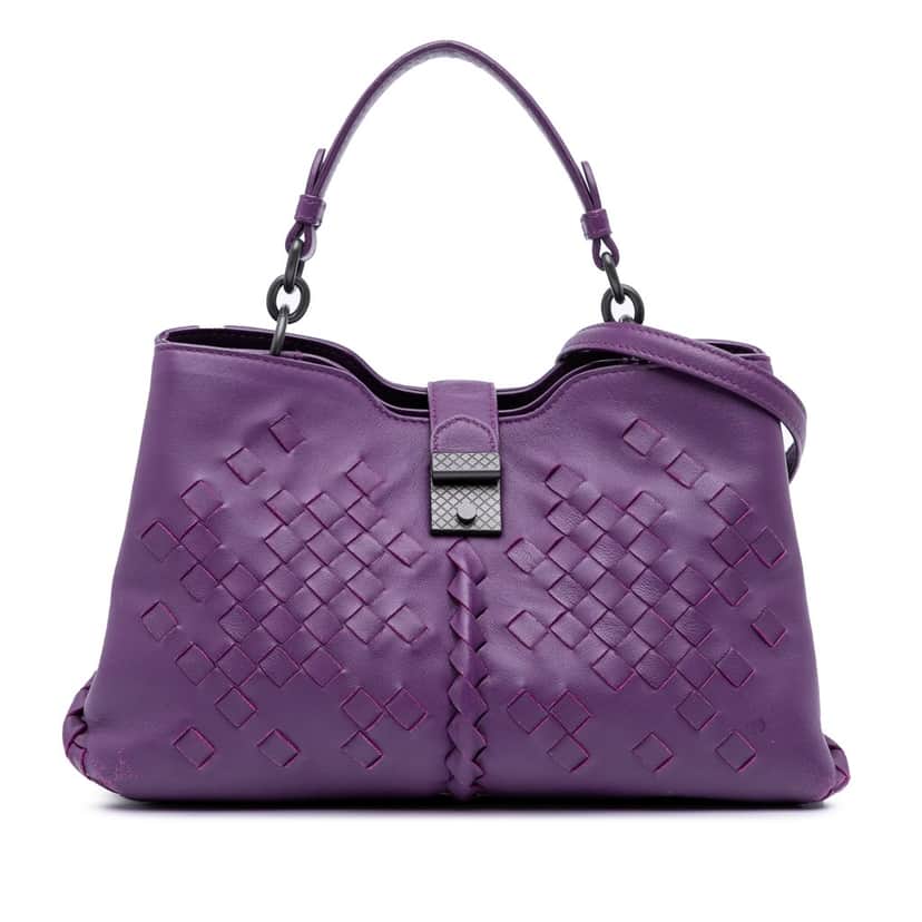 Bottega Veneta Nappa Intrecciato Napoli Satchel Purple Leather Very good condition - Front View