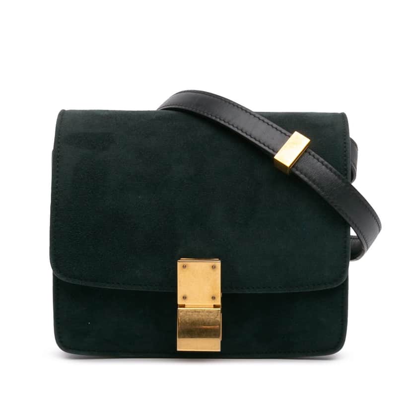 Celine Small Suede Classic Box Green Leather Good condition - Front View