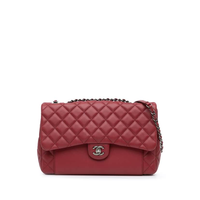 Chanel CC Quilted Lambskin Single Flap Red Leather Good condition - Front View