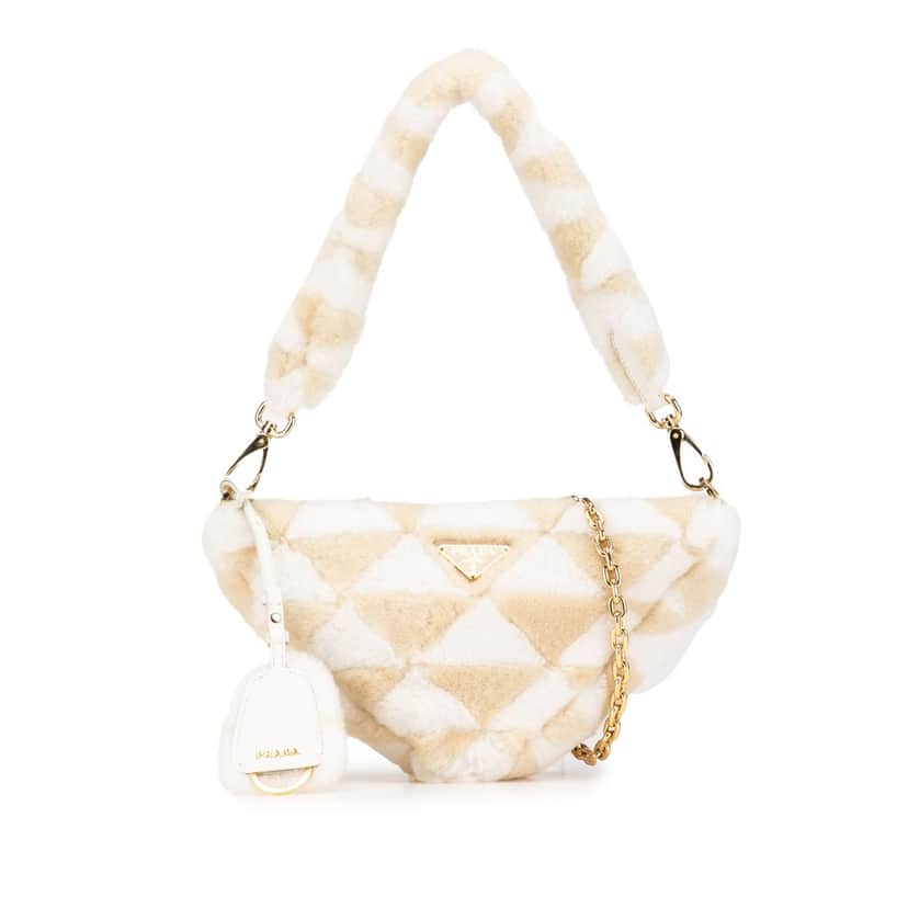 Prada Mini Shearling Symbole Triangle Satchel Brown Good condition - Front View