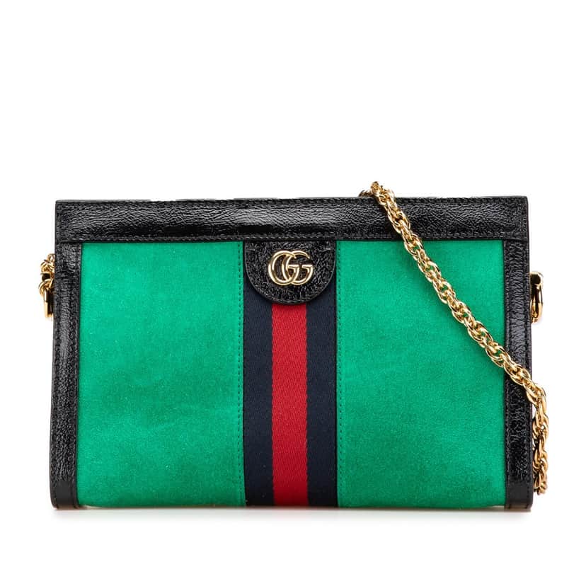 Gucci Small Suede Ophidia Chain Crossbody Green Leather Very good condition - Front View