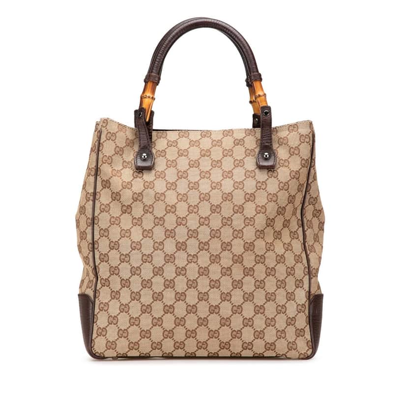 Gucci GG Canvas Bamboo Tote Grey Canvas Good condition - Front View