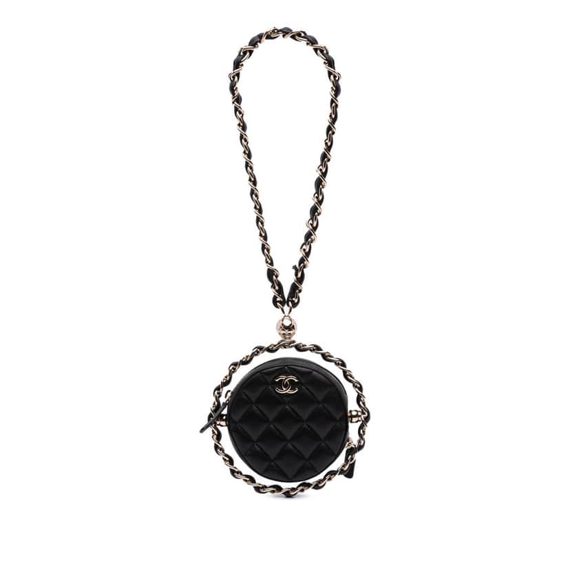 Chanel CC Quilted Lambskin Round Chain Around Clutch With Chain Black Leather Good condition - Front View