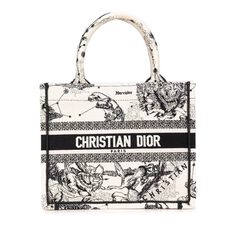 Dior Small Canvas Embroidered Zodiac Toile De Jouy Book Tote White Canvas Good condition - Front View